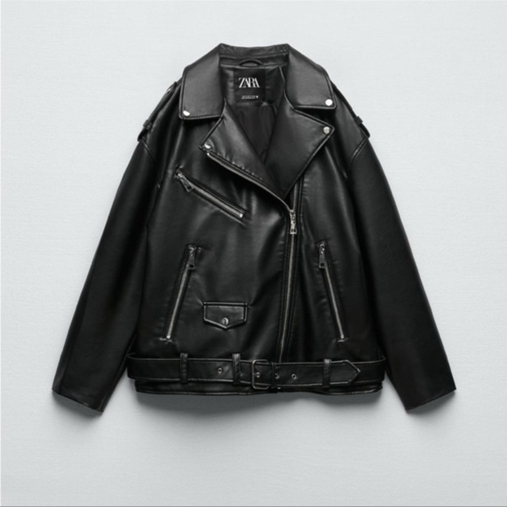 Zara Faux Leather Oversized Moto Jacket size Medium - Picture 3 of 6